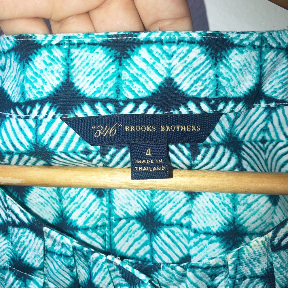 Brooks Brothers 346 Womens Size 4 Poplin Pleated Shibori Print Dress Teal Blue - Picture 2 of 8
